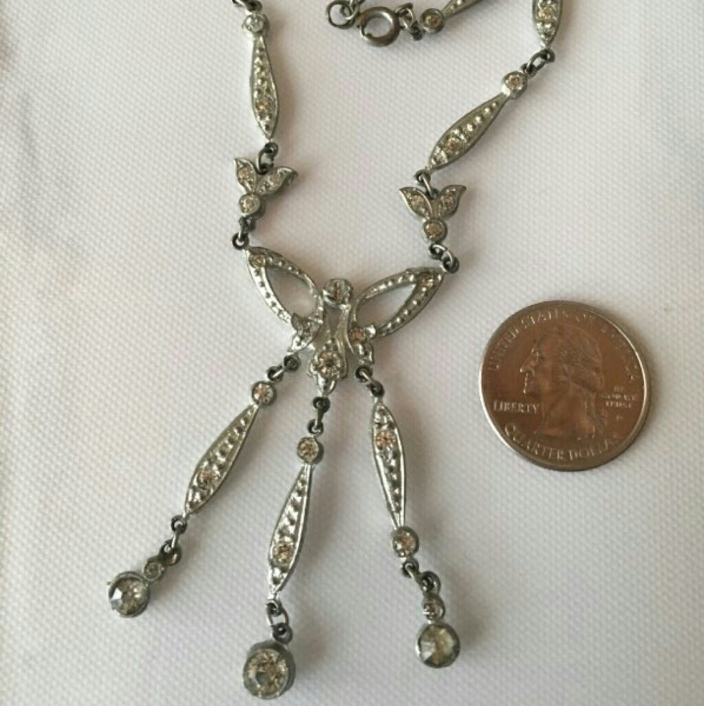 Vintage Pewter Grey Rhinestone Necklace
